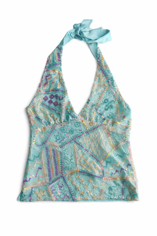 CELESTE EMBELLISHED HALTER TOP